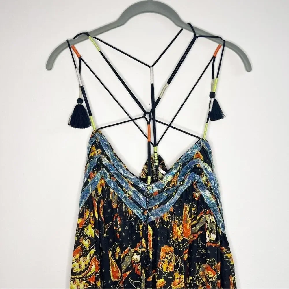 Free People Garden Party Cotton Blend Knit Dress In Black Combo Size XS